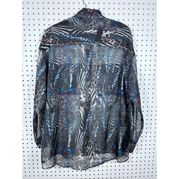Diesel Woman’s sheer abstract multi pattern animal print metal snap button down - Picture 2 of 7